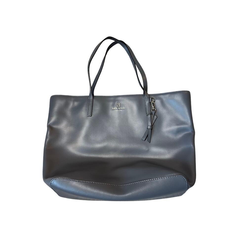 Kate Spade Grey Leather Bow Charm Shoulder Tote Bag Purse Women Medium